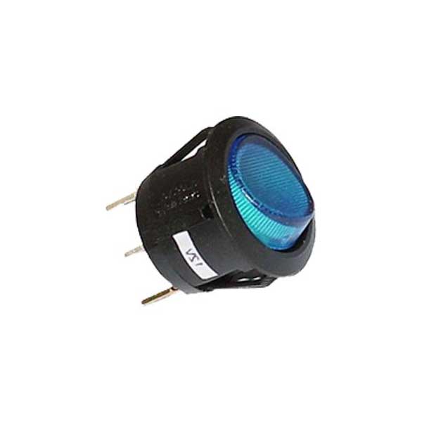 Lighted Snap-In Round Rocker Switch w/ Blue DC Lamp - SPST