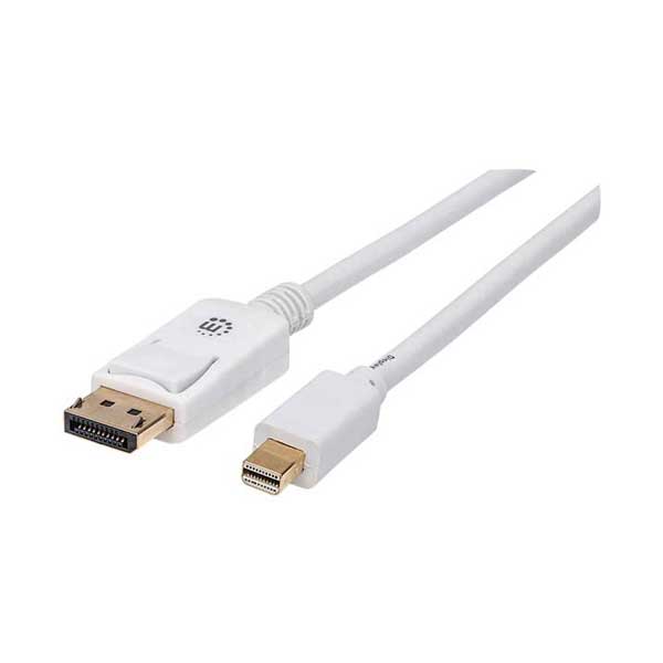 Manhattan 324748 6.6ft Mini DisplayPort Male to DisplayPort Male White Monitor Cable