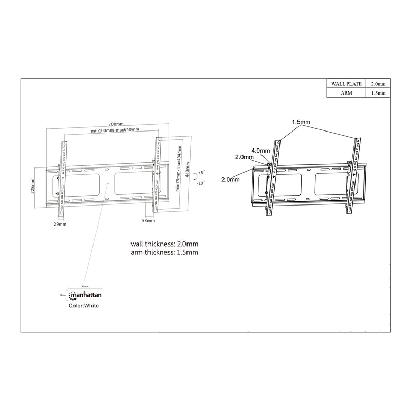 Manhattan 461481 37" to 80" Universal Flat-Panel TV Tilting Wall Mount with Post-Leveling Adjustment