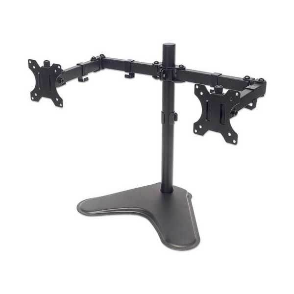 Manhattan 461559 Tilt/Rotate Double-Link Swing Arms Dual Monitor Desktop Stand (13" to 32", Black)