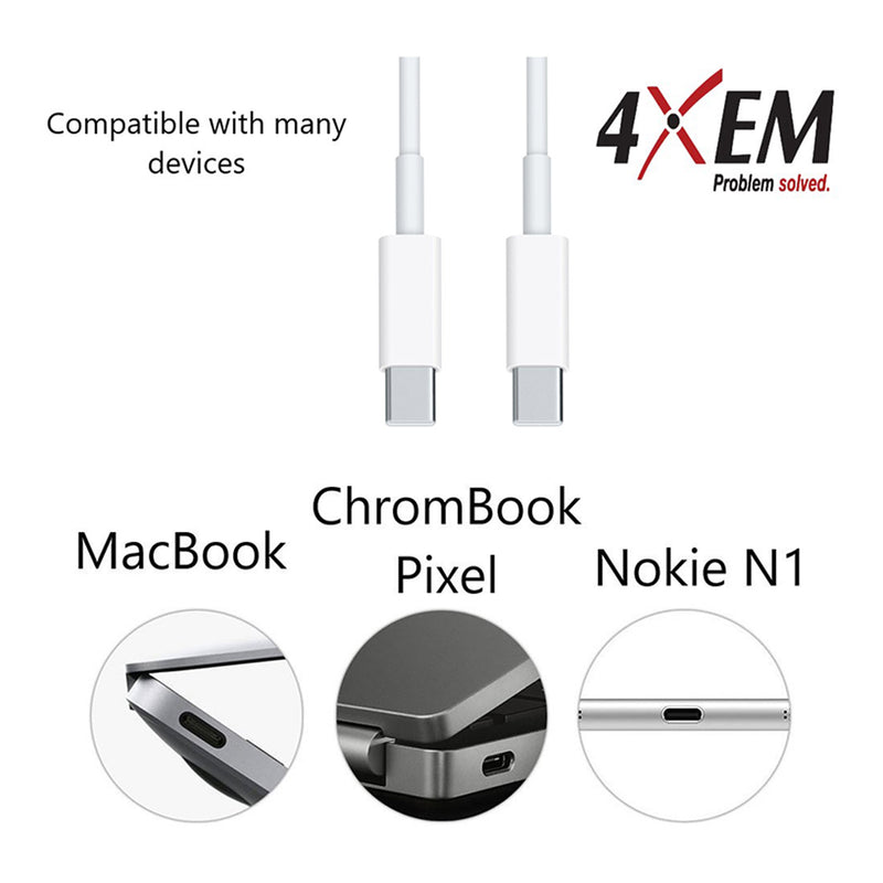 4XEM 4XUSBCC31G26W 6ft White 10Gbps USB 3.1 Male to Male USB-C TO USB-C Cable
