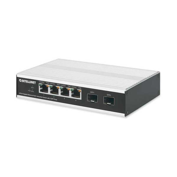 Intellinet 508254 4-Port Gigabit Ethernet PoE+ Industrial Switch with 2 SFP Ports