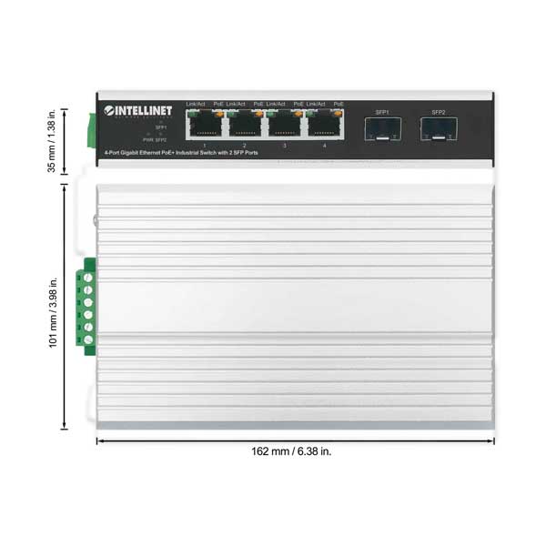 Intellinet 508254 4-Port Gigabit Ethernet PoE+ Industrial Switch with 2 SFP Ports