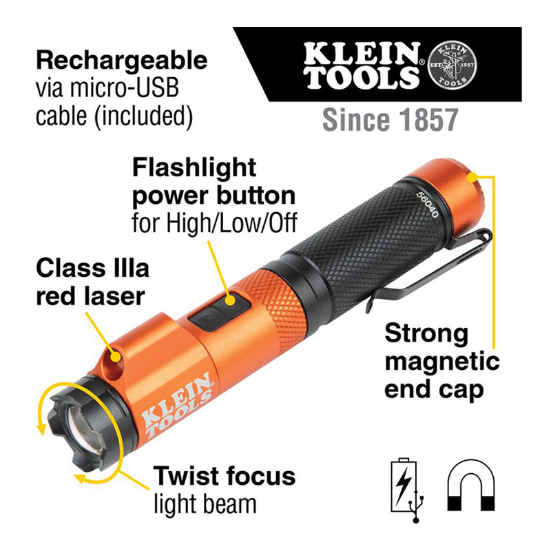 Klein 56040 Rechargeable Focus Flashlight with Laser