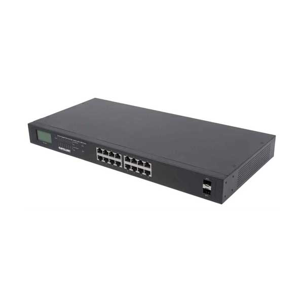 Intellinet 561259 370W 16-Port Gigabit Ethernet PoE+ Switch with 2 SFP Ports and LCD Screen