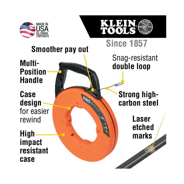 Klein Tools 56334 1/8-Inch x 240-Foot Wire Pulling Steel Fish Tape