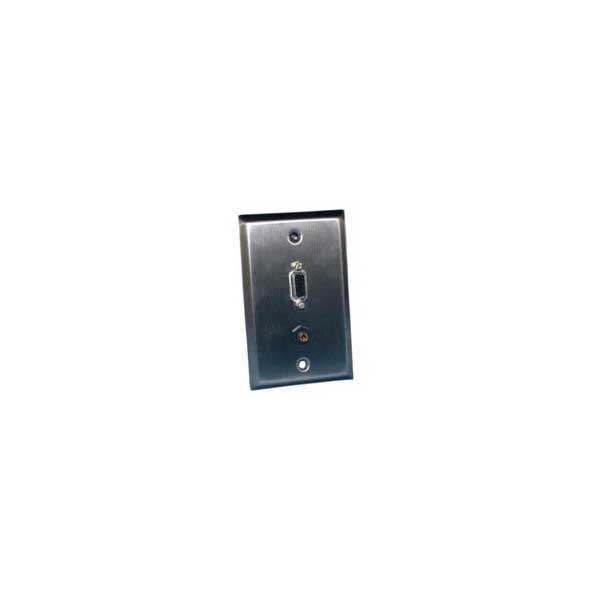 Stainless Steel Wall Plate w/ HD15 and 3.5mm Feed Thru Jacks