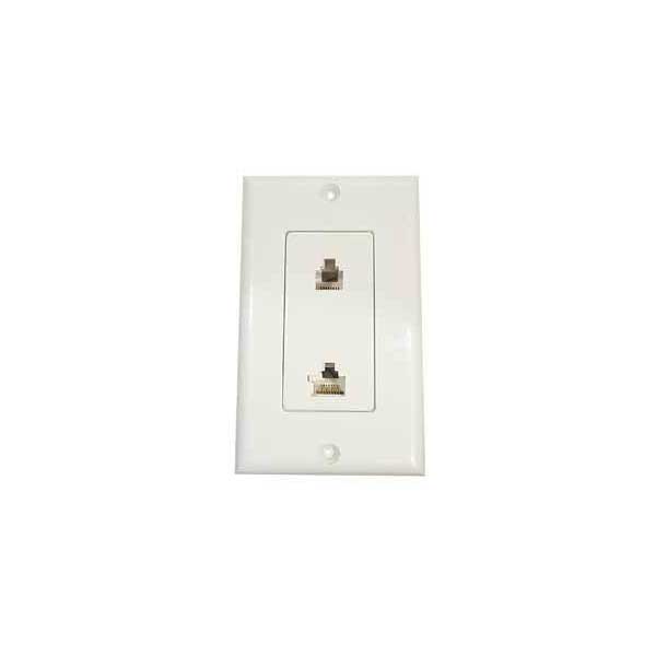 Designer Style Wall Plate w/ Dual 6 & 8 Conductor Jacks - White