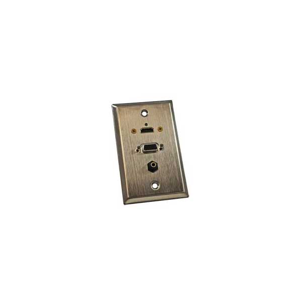 Stainless Steel Wallplate w/ HDMI + VGA + 3.5mm