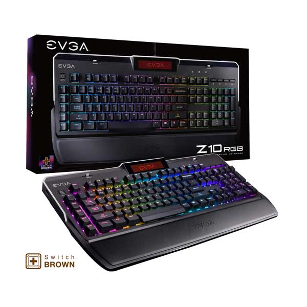 EVGA EVGA 803-ZT-N201-KR Z10 RGB LED Backlit Gaming Keyboard with Onboard LCD Display and Mechanical Brown Switches Macro Gaming Keys Default Title
