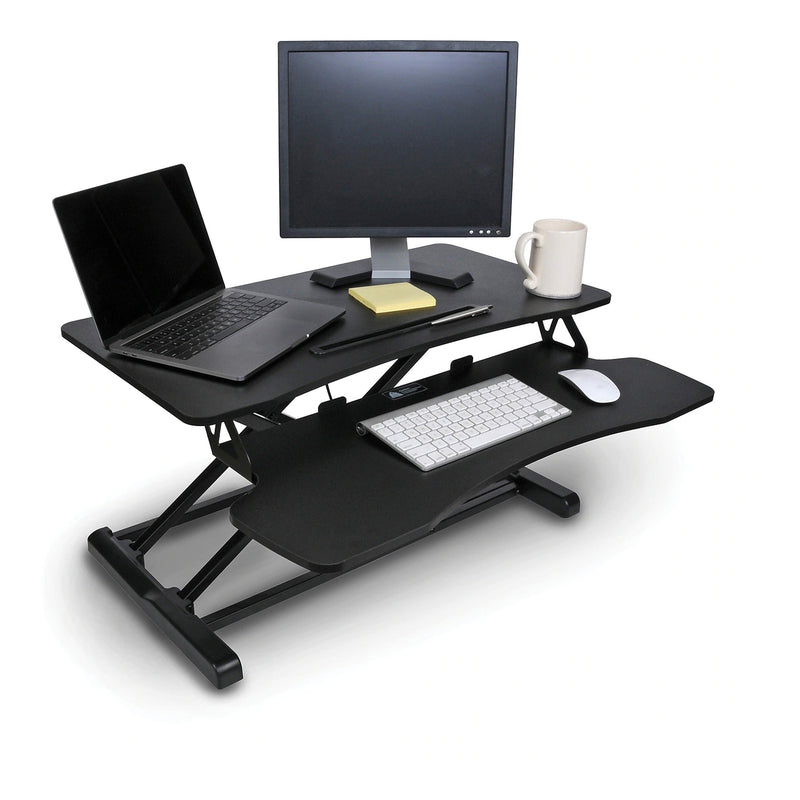 Royal 89403B Black Adjustable Standing Tabletop Desk with Keyboard Tray