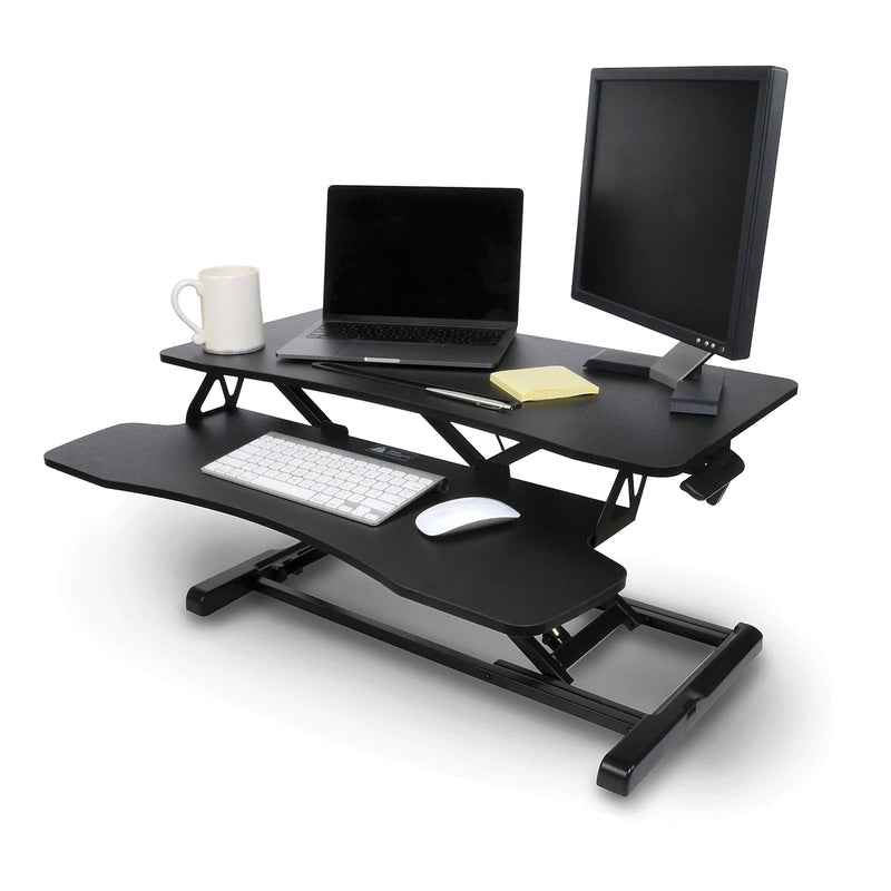 Royal 89403B Black Adjustable Standing Tabletop Desk with Keyboard Tray