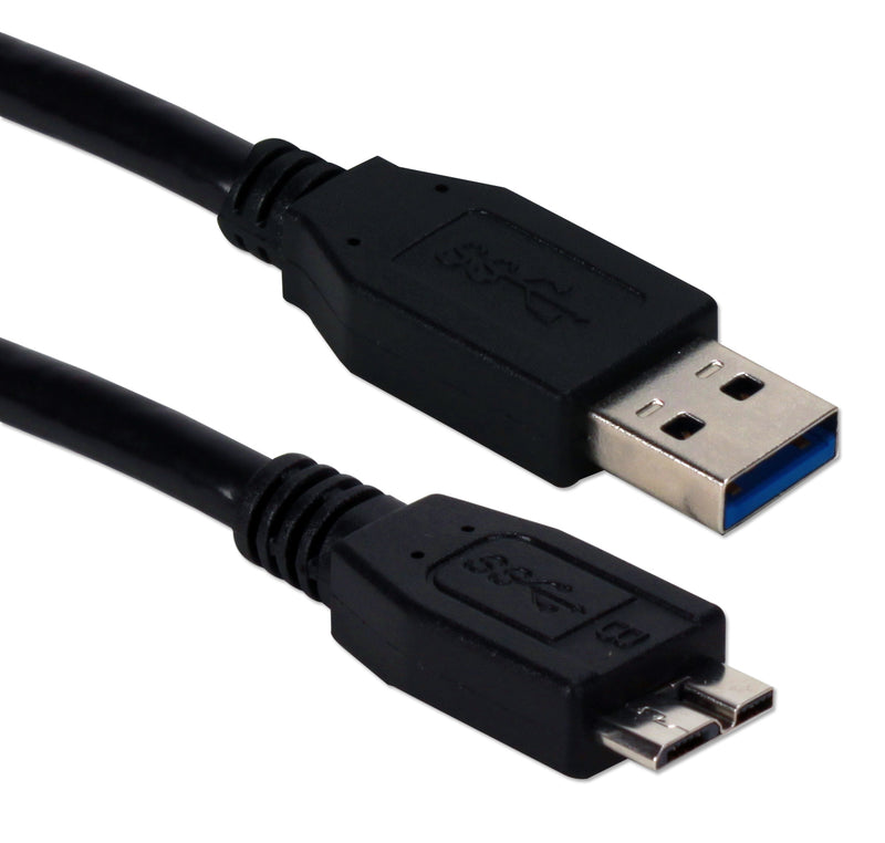 QVS CC2228C-10BK 10ft USB 3.0/3.1 Micro-USB Sync, Charger and Data Transfer Cable