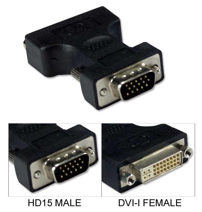 QVS CF15D-MFA VGA HD15 Male to DVI Female Flat Panel Video Adaptor