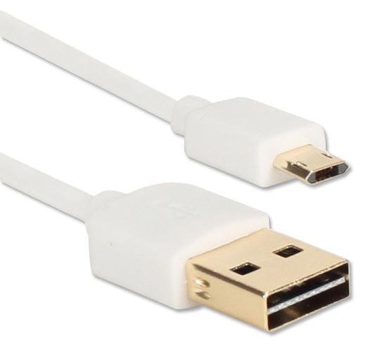 QVS QP2218R-2W 2ft Premium Reversible USB to Reversible Micro-USB Sync & Fast Charger White Cable for Smartphones & Tablets