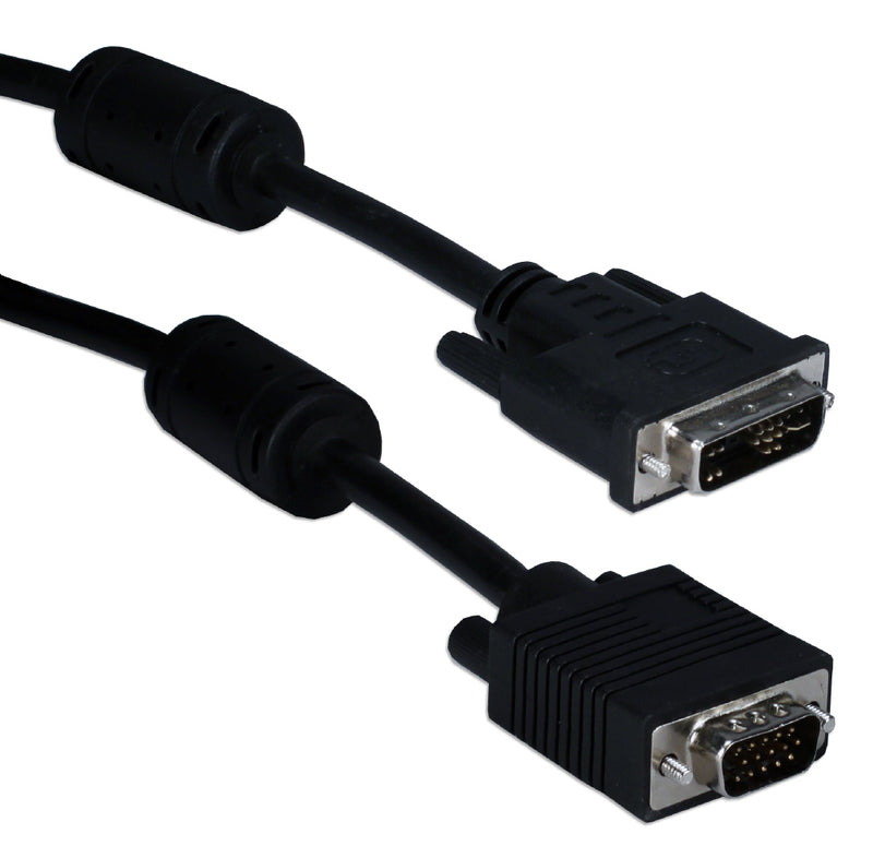QVS CF15D-25 25ft VGA HD15 Male to DVI Male Flat Panel Video Adaptor Cable