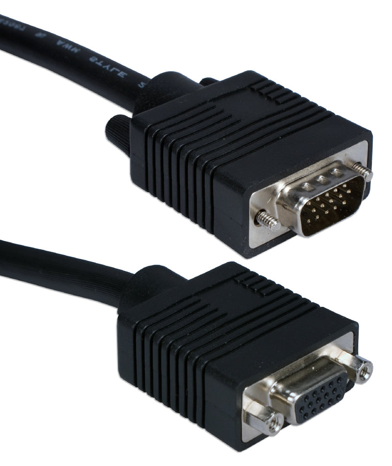 QVS CC320B-35 35ft Premium VGA HD15 Male to Female Tri-Shield Extension Black Cable