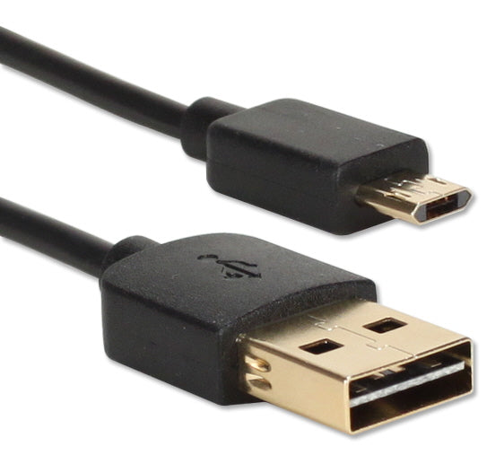 QVS QP2218R-2 2ft Premium Reversible USB to Reversible Micro-USB Sync & Fast Charger Black Cable for Smartphones & Tablets