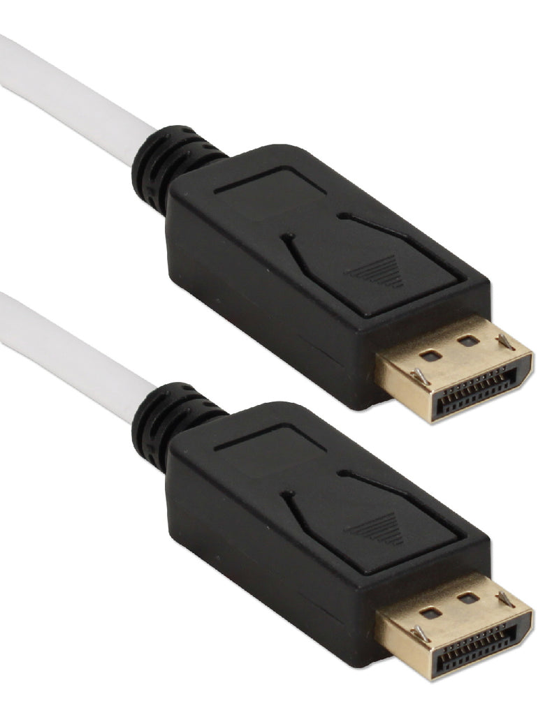 QVS DPM-10WBK 10ft DisplayPort UltraHD 4K White Cable with Black Connectors & Latches