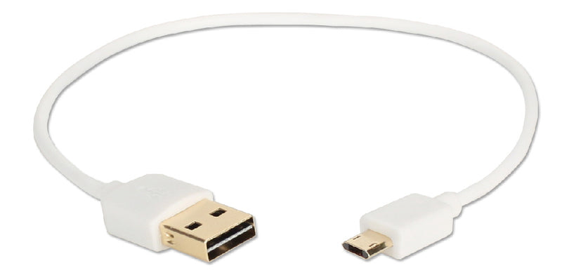QVS QP2218R-1W 1ft Premium Reversible USB to Reversible Micro-USB Sync & Fast Charger White Cable for Smartphones & Tablets