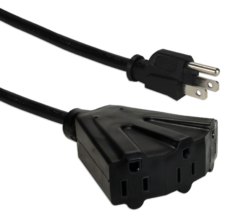 QVS PP-ADPT3-15 15ft Three Angle Outlet 3-Prong Power Extension Cord