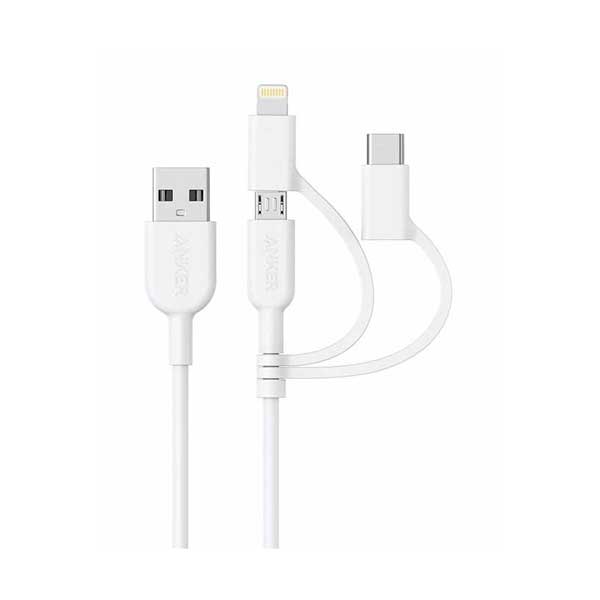 Anker Anker A8436H21-1 PowerLine II 3-in-1 Lightning/Type C/Micro USB Cable 3ft White Default Title

