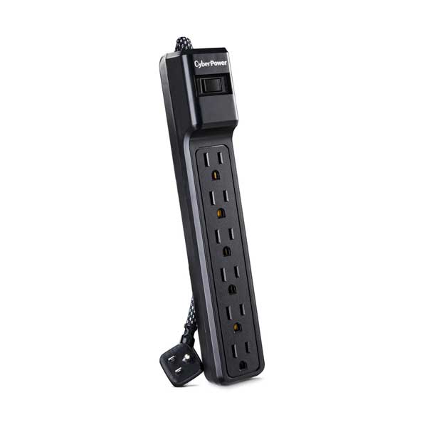 CyberPower CyberPower B608B 6-Outlet 500J 15A Black Surge Protector with 8ft Right Angle Braided Cord Default Title
