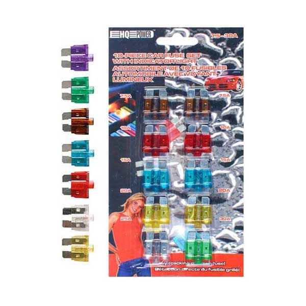 Velleman BL/AFUL 10-Piece 7.5A-30A Car Fuse Set with Integrated Indicator Light