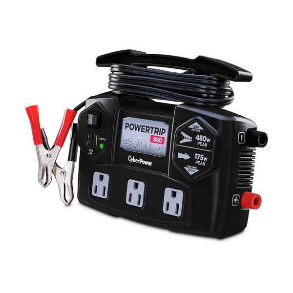CyberPower CPS480TG2UB PowerTrip 480W Power Inverter with 3 AC Outlets and 2 USB-A Charging Ports