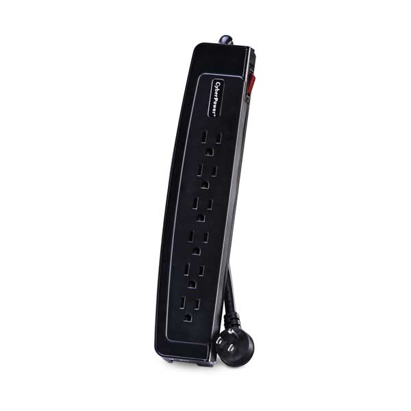 CyberPower CSP606T 6-Outlet Professional Surge Protector with 1350 Joules 15 Amp Protection and 6ft Right Angle Power Cord