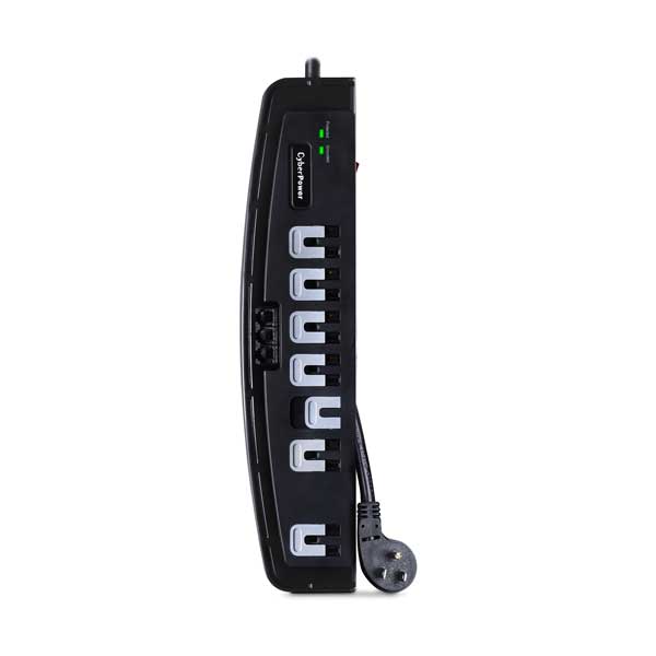 CyberPower CSP706T 7-Outlet Professional Surge Protector with 1650 Joules 15 Amp and 6ft Right Angle Power Cord