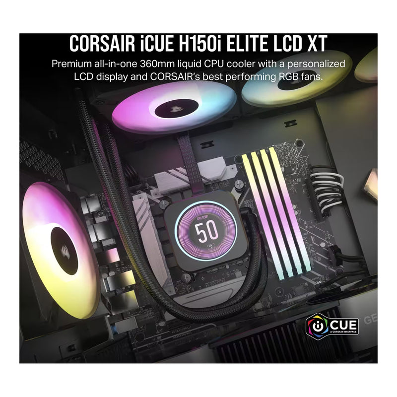 CORSAIR CW-9060075-WW 360mm Radiator iCUE H150i ELITE LCD XT Display Liquid CPU Cooler