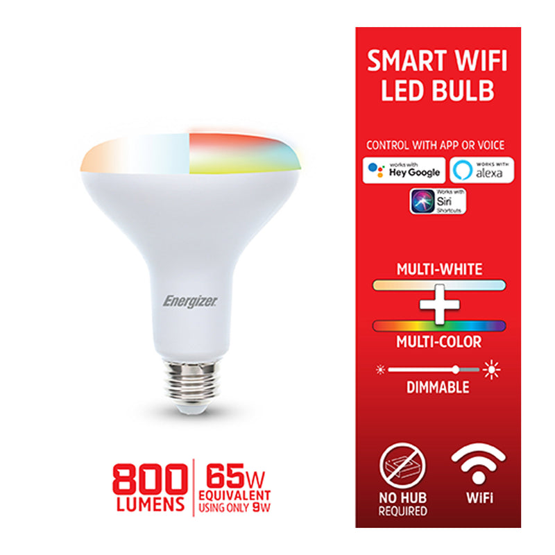 Energizer EBC2-1002-RGB Smart Wifi Multi-Color & Multi-White LED BR30 Light Bulb