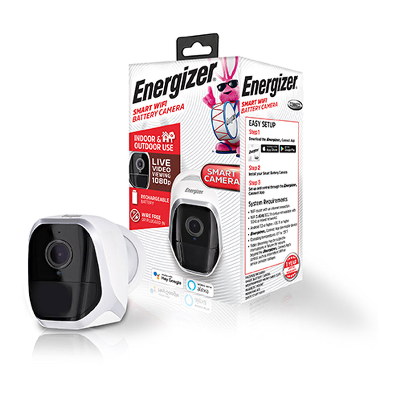 Energizer EOB1-1001-WHT 1080p HD White Smart Wifi Indoor/Outdoor Battery Video Camera