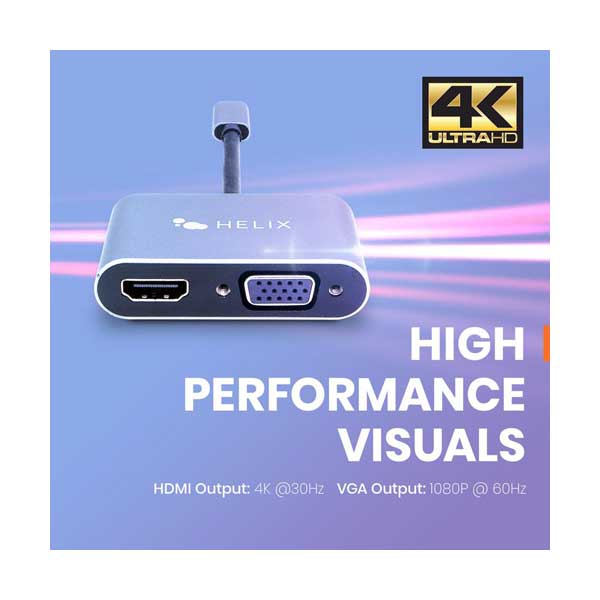 Helix ETHADPCHV 4K Ultra-HD USB-C to HDMI and VGA Adapter