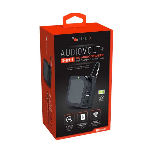 Helix ETHPBSPK AudioVolt+ 3-in-1 HD Audio Bluetooth Speaker with Wall Charger and Power Bank
