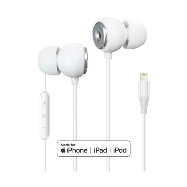 Helix ETHSELTW White UltraBuds SE Lightning iOS Earbuds with Built-In Mic and Track Controls