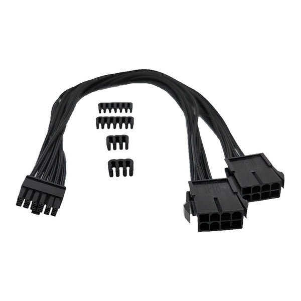 Micro Connectors Micro Connectors F04-250BK Premium Sleeved Cable for RTX 30 Series 12-Pin to Dual 8-Pin PCIe GPU Power Extension Cable 300mm - Black Default Title
