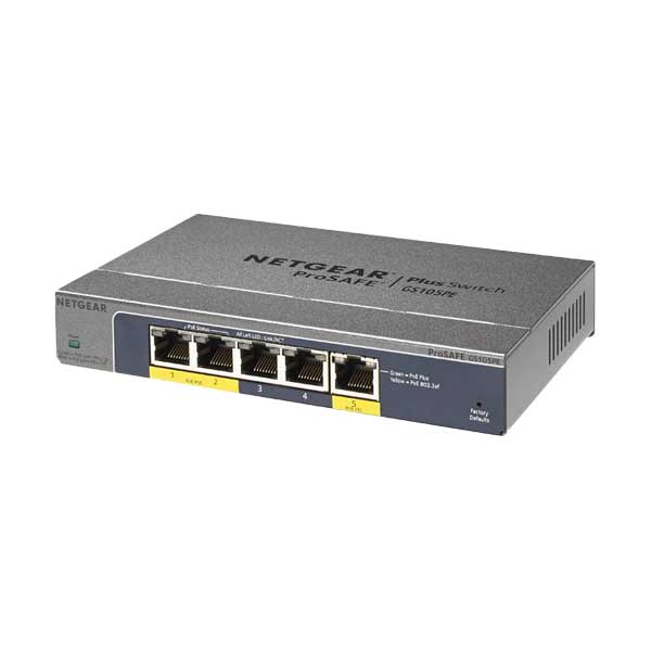 NETGEAR GS105PE-10000S 5-Port Gigabit Ethernet Plus PoE Switch with 2-Port PoE Ports