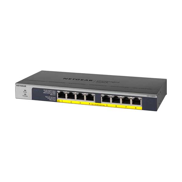 NETGEAR GS108PP-100NAS 8-Port Gigabit Ethernet High-Power PoE+ Unmanaged Switch with 123W FlexPoE