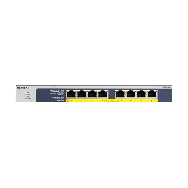 NETGEAR GS108PP-100NAS 8-Port Gigabit Ethernet High-Power PoE+ Unmanaged Switch with 123W FlexPoE