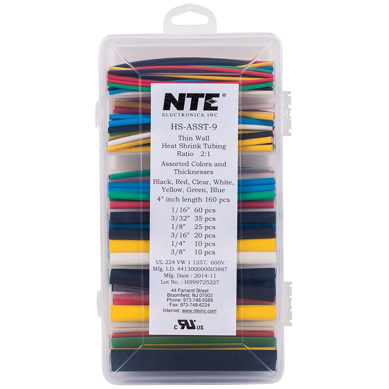 NTE HS-ASST-9 160-Piece Assorted Heat Shrink, 2:1, Multi-Color, 4 Inch