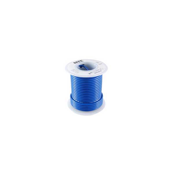 NTE Electronics 18AWG Hook Up Wire, Stranded, Tinned Copper, 300VAC, Blue, 25FT Roll Default Title
