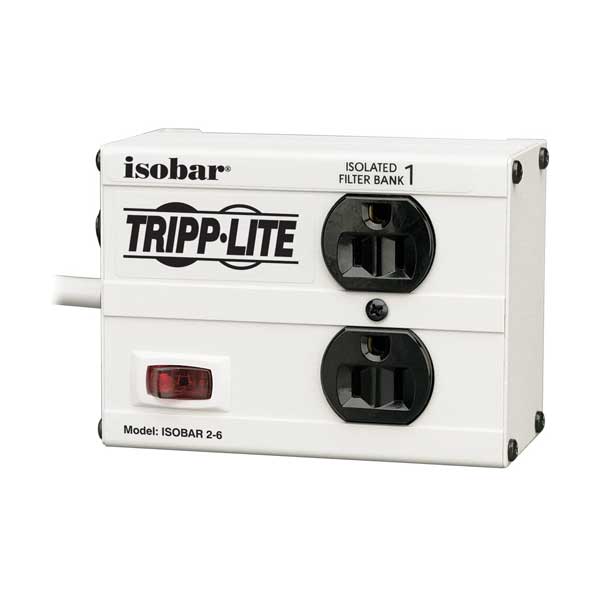 Tripp Lite Isobar 2-Outlet Surge Protector, 6 ft. Cord with Right-Angle Plug, 1410 Joules