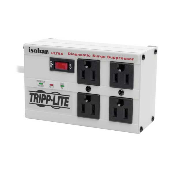 Tripp Lite Isobar 4-Outlet Surge Protector, 6 ft. Cord with Right-Angle Plug, 3330 Joules