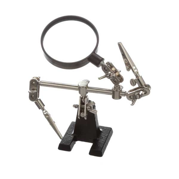 NTE Electronics JA-40 Helping Hand Cast Iron Base Tool with Magnifying Glass and Dual Alligator Spring Holding Clips