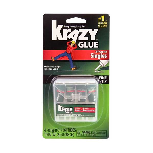 Krazy Glue KG58248SN 4-Pack All Purpose Krazy Glue Single-Use 0.5oz Tubes with Storage Case