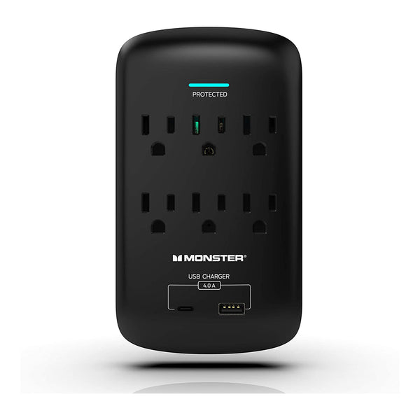 Monster Essentials Monster ME-5003 6-Outlet Wall Tap Surge Protector with USB-C and USB-A Charging Ports Default Title
