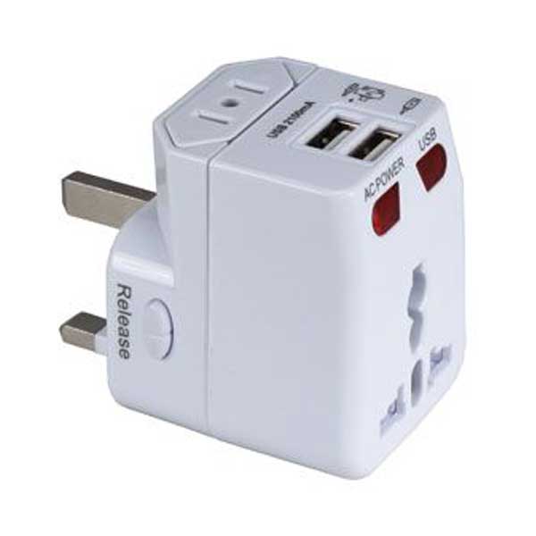 QVS PA-C4 Travel Power Adapter w/ Surge & 2.1A Dual USB Charger