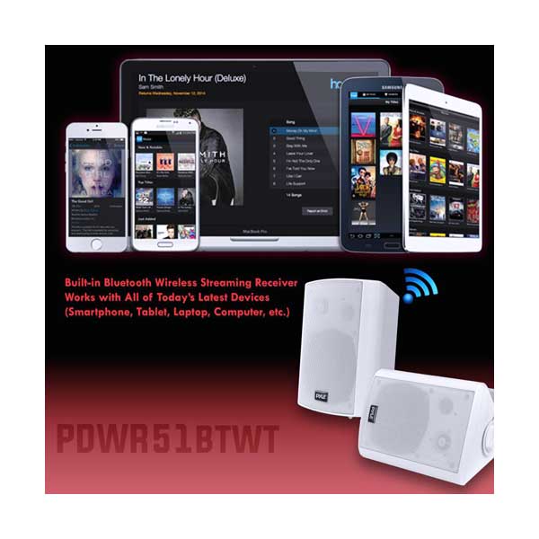 Pyle PDWR51BTWT 5.25" White Indoor/Outdoor Wall Mount Waterproof & Bluetooth Speakers